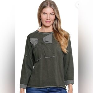 Ali Miles olive green shirt w bow